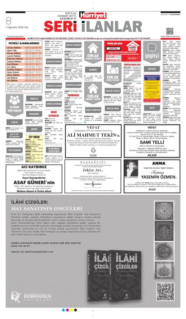 11 Ağustos 2026 Hürriyet Gazetesi Vefat ve Başsağlığı İlanları.